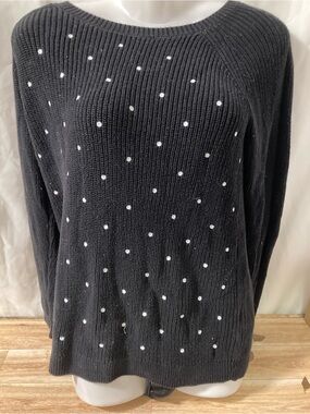Elle Black Rhinestone Knit Sweater Pullover Boat Neck Size S/P